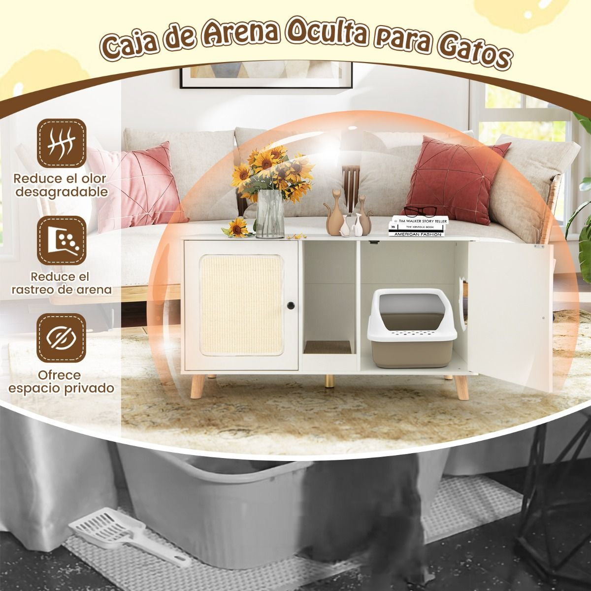 Gabinete Para Caja De Arena De Gatos Tabla De Rascar Casa De Gatos De Interior 108 X 50 X 60 Cm
