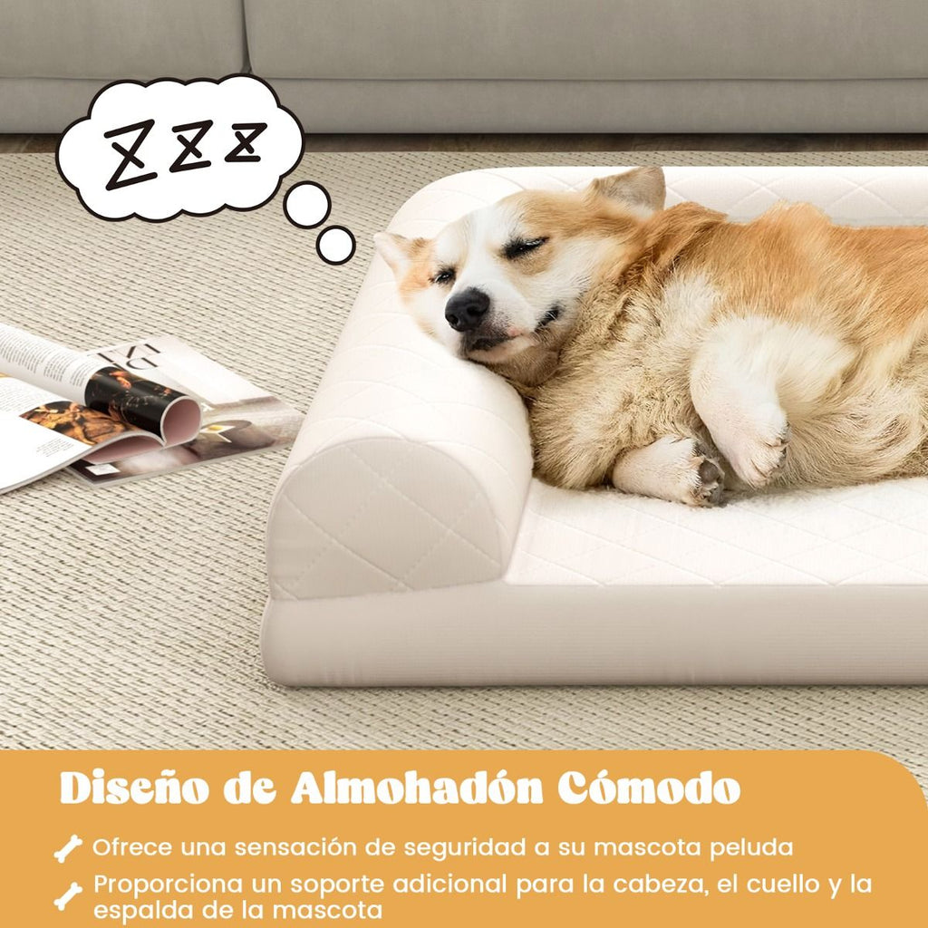 Cama Ortopédica Para Perros Cesta Para Perros Con Almohada En 3 Lados Funda Extraíble Y Lavable Base Antideslizante 90 X 69 X 18 Cm Beige