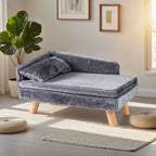 Cama Sofá Elevada Para Mascotas Con Cojín Y Almohada Removibles Patas De Madera Y Respaldo Alto 71 X 43 X 40 Cm Gris Oscuro
