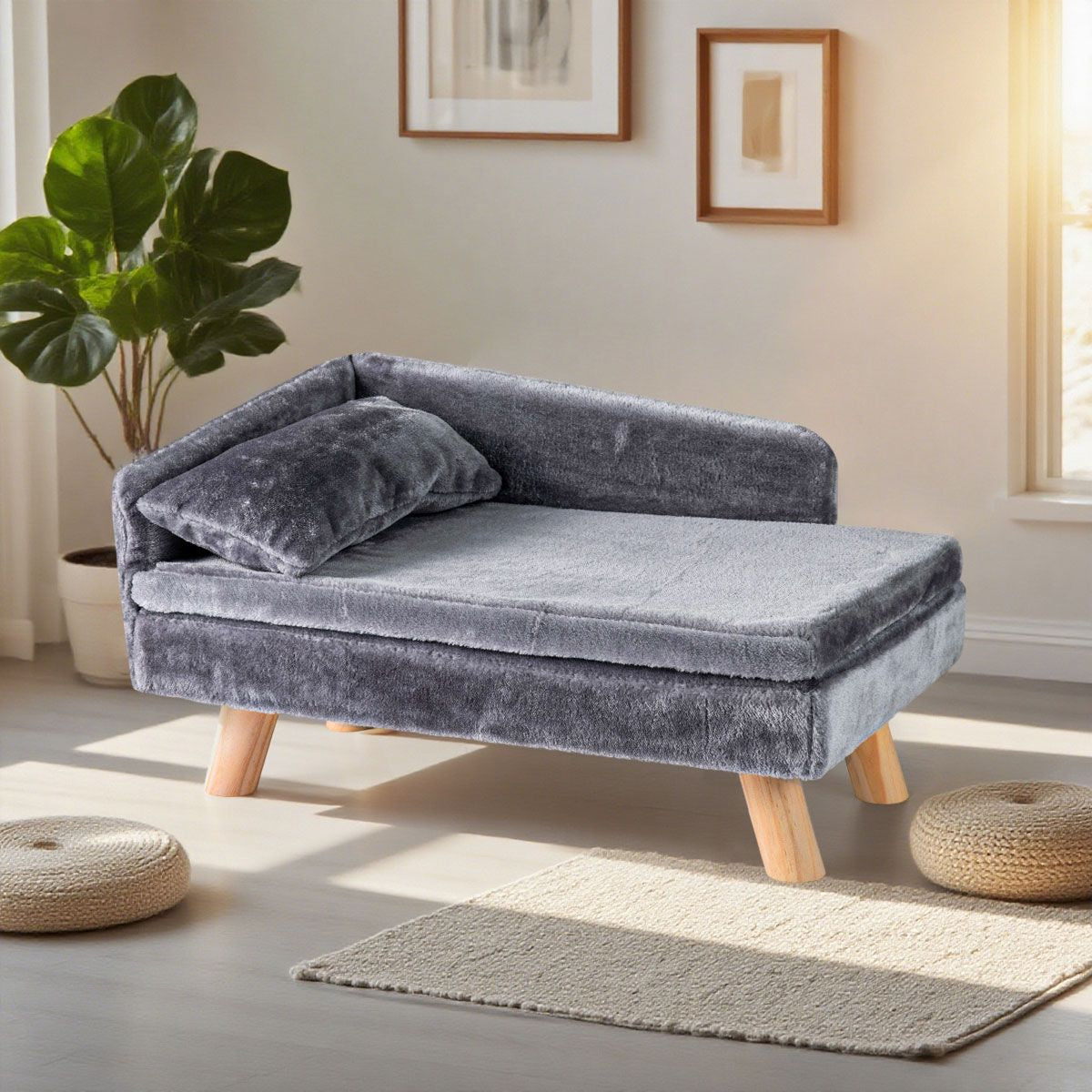 Cama Sofá Elevada Para Mascotas Con Cojín Y Almohada Removibles Patas De Madera Y Respaldo Alto 71 X 43 X 40 Cm Gris Oscuro