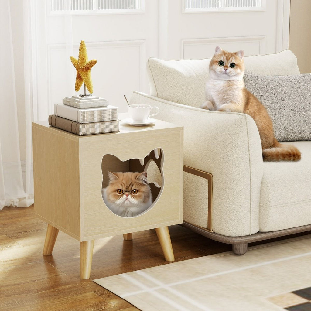 Recinto Para Bandeja De Arena De Gatos Mueble Moderno Para Baño De Gatitos Con Tapa Desmontable Agujero Y Ventana Para Gatos Patas Natural
