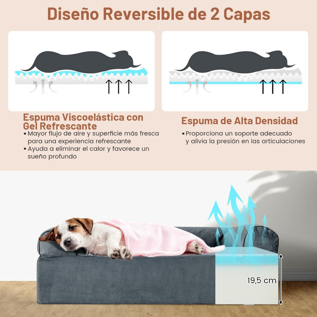 Cama De Gel Refrescante Para Perros Con Fondo Antideslizante Soporte De Espuma Gruesa De 2 Capas Funda Extraíble 102 X 81 X 30,5 Cm Gris