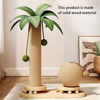 Coconut Tree Cat Scratching Post & Play Tower, 2-In-1 Sisal & Solid Wood Cat Activity Tree with Hanging Balls, Space-Saving