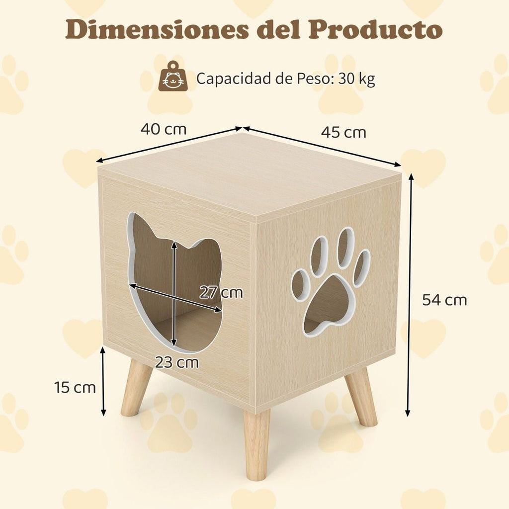 Recinto Para Bandeja De Arena De Gatos Mueble Moderno Para Baño De Gatitos Con Tapa Desmontable Agujero Y Ventana Para Gatos Patas Natural