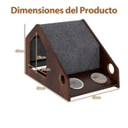 Casa De Madera Para Gatos De Interior Mueble Condominio Para Gatitos Con Comedero Techo Desmontable Y Estructura Metálica Villa Marrón