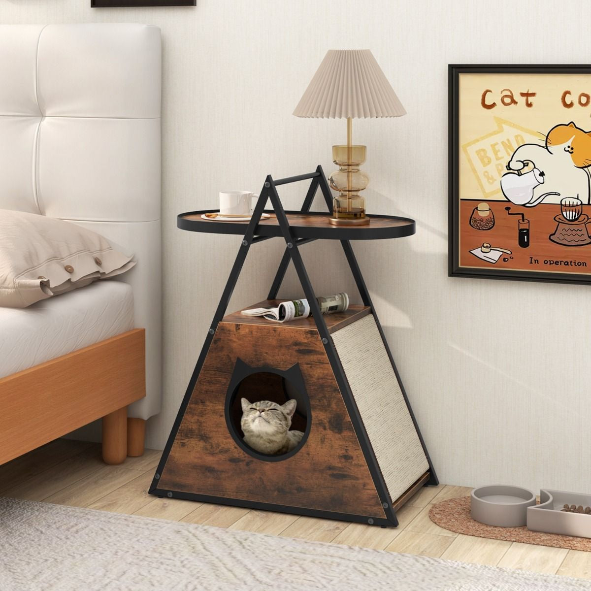 Gabinete Para Gatos Condominio Oculto Con Mesa Auxiliar Casa Para Gatos Con Estante De 2 Niveles Cueva En Forma De a Para Gatos Marrón