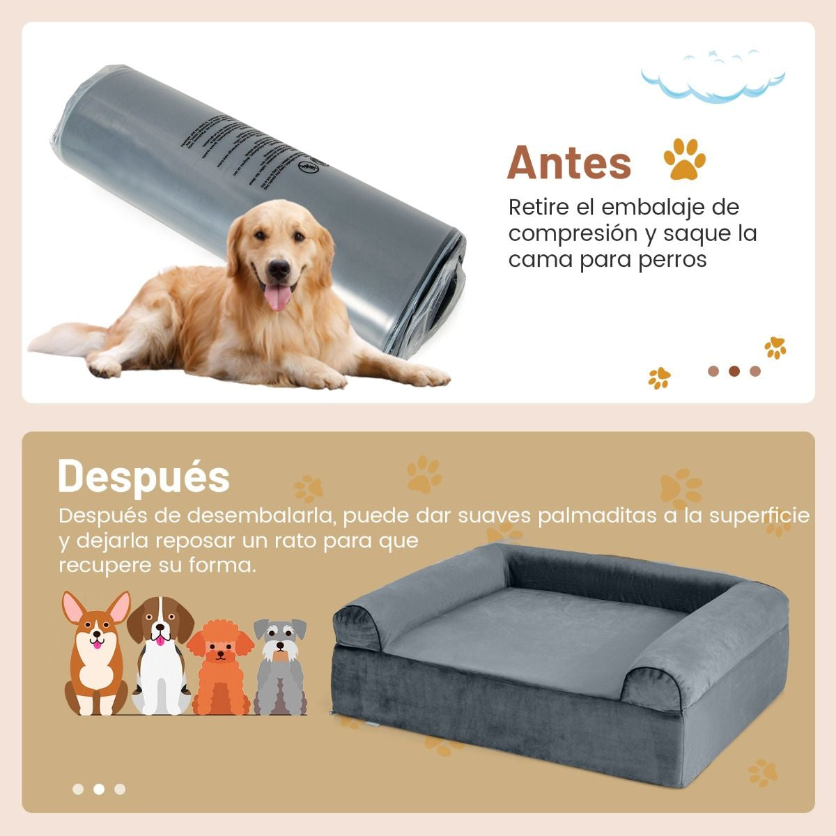 Cama De Gel Refrescante Para Perros Con Fondo Antideslizante Soporte De Espuma Gruesa De 2 Capas Funda Extraíble 102 X 81 X 30,5 Cm Gris