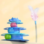 1Pcs 4-Layer Feather Cat Turntable with Fun Toy Ball and Playing Stick - Interactive Toy for Cats