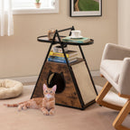 Gabinete Para Gatos Condominio Oculto Con Mesa Auxiliar Casa Para Gatos Con Estante De 2 Niveles Cueva En Forma De a Para Gatos Marrón