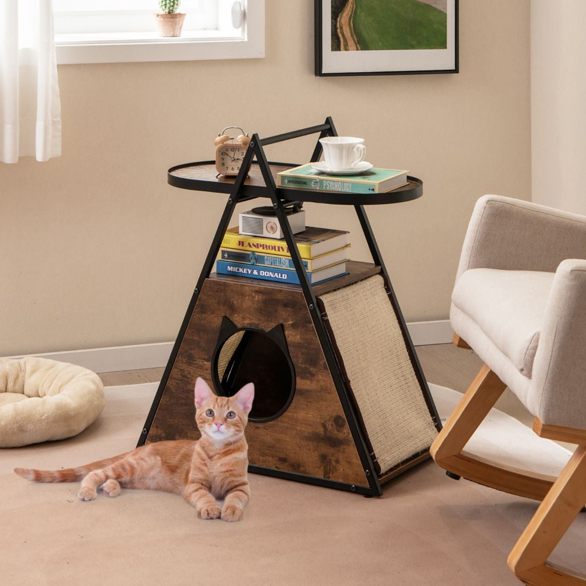 Gabinete Para Gatos Condominio Oculto Con Mesa Auxiliar Casa Para Gatos Con Estante De 2 Niveles Cueva En Forma De a Para Gatos Marrón