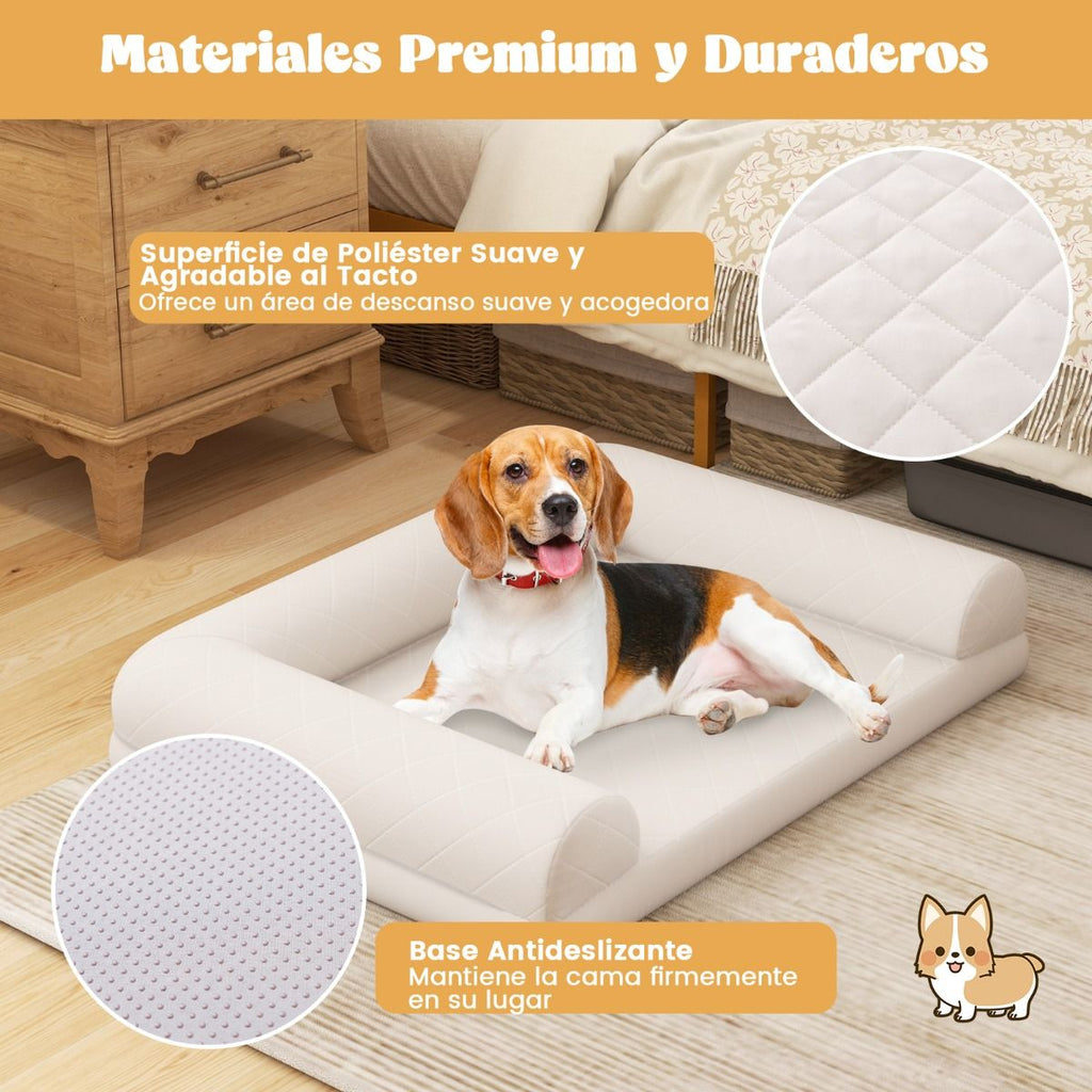 Cama Ortopédica Para Perros Cesta Para Perros Con Almohada En 3 Lados Funda Extraíble Y Lavable Base Antideslizante 90 X 69 X 18 Cm Beige