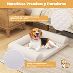 Cama Ortopédica Para Perros Cesta Para Perros Con Almohada En 3 Lados Funda Extraíble Y Lavable Base Antideslizante 90 X 69 X 18 Cm Beige