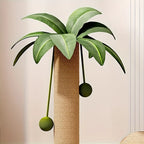 Coconut Tree Cat Scratching Post & Play Tower, 2-In-1 Sisal & Solid Wood Cat Activity Tree with Hanging Balls, Space-Saving