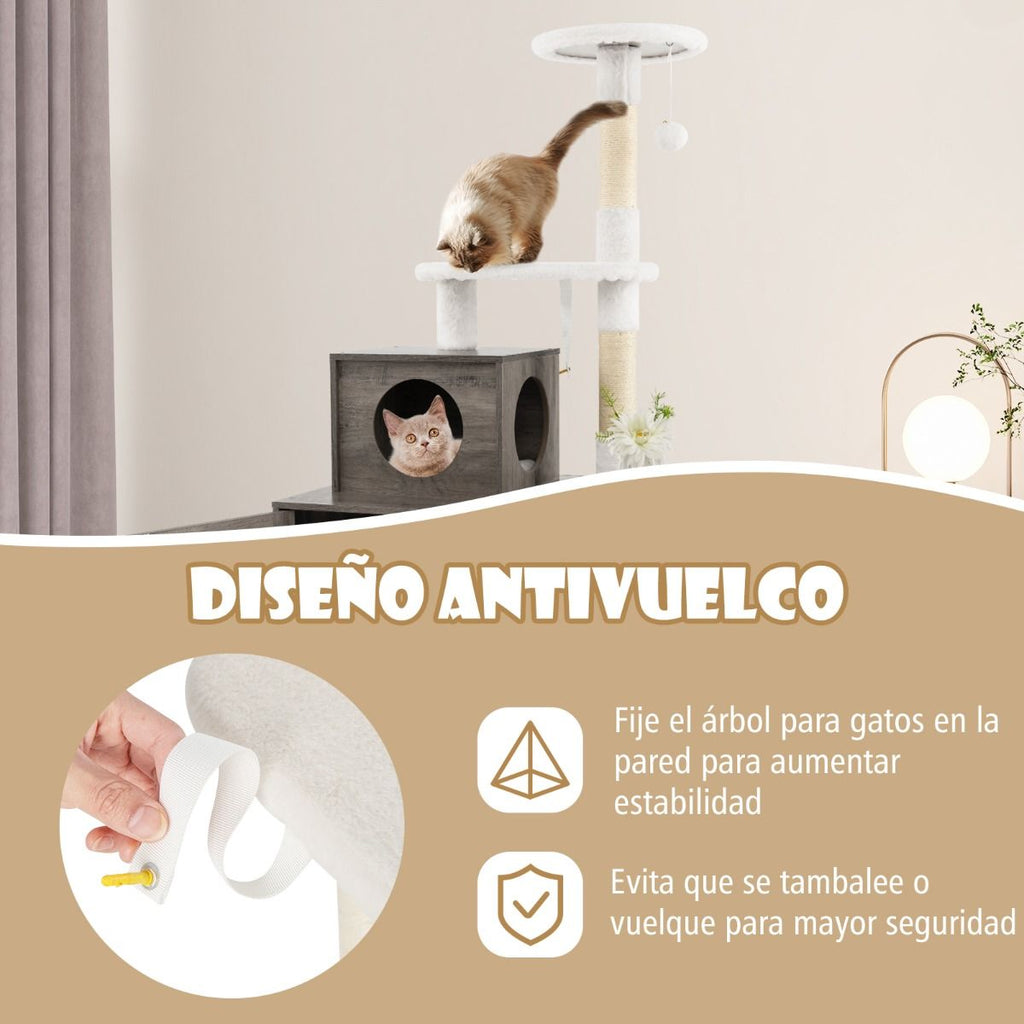 Casa Para Gatos Con Armario Para Almacenar Caja De Arena (No Inluido) Y Torre Rascadora Armario Con Escondite Y División 77,5 X 49 X 132 Cm