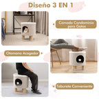 Casa Para Gatos Otomana Taburete Con Condominio Poste Rascador Y Bola De Felpa 40 X 40 X 47 Cm