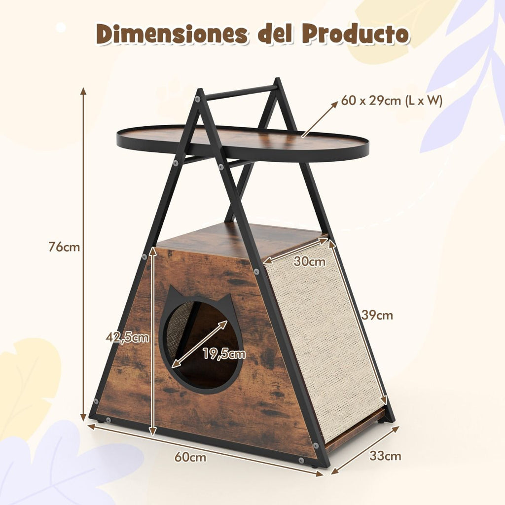 Gabinete Para Gatos Condominio Oculto Con Mesa Auxiliar Casa Para Gatos Con Estante De 2 Niveles Cueva En Forma De a Para Gatos Marrón