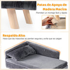 Cama Sofá Elevada Para Mascotas Con Cojín Y Almohada Removibles Patas De Madera Y Respaldo Alto 71 X 43 X 40 Cm Gris Oscuro
