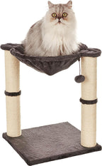 Amazon Basics Torre En Árbol Con Cerramiento, Hamaca, Cama Y Poste Rascador Para Gatos, 40,6X50,8X40,6 Cm, Gris