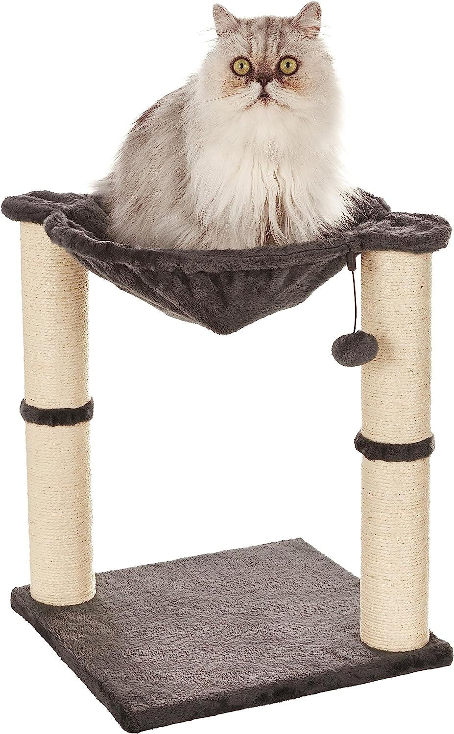 Amazon Basics Torre En Árbol Con Cerramiento, Hamaca, Cama Y Poste Rascador Para Gatos, 40,6X50,8X40,6 Cm, Gris