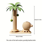 Coconut Tree Cat Scratching Post & Play Tower, 2-In-1 Sisal & Solid Wood Cat Activity Tree with Hanging Balls, Space-Saving