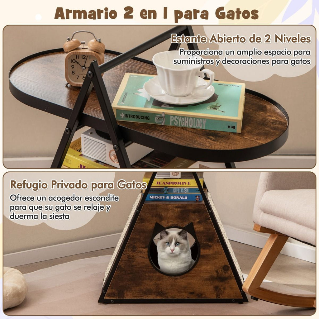 Gabinete Para Gatos Condominio Oculto Con Mesa Auxiliar Casa Para Gatos Con Estante De 2 Niveles Cueva En Forma De a Para Gatos Marrón