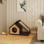 Casa De Madera Para Gatos De Interior Condominio Para Gatitos Con Porche Techo Inclinable Desmontable Y Marco Metálico Villa Marrón