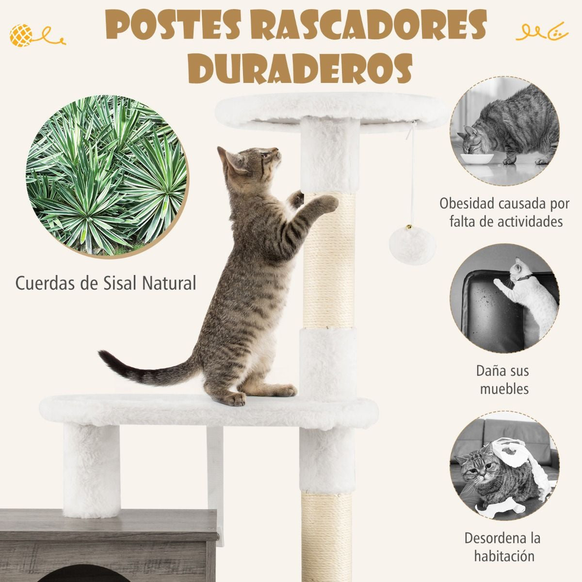 Casa Para Gatos Con Armario Para Almacenar Caja De Arena (No Inluido) Y Torre Rascadora Armario Con Escondite Y División 77,5 X 49 X 132 Cm