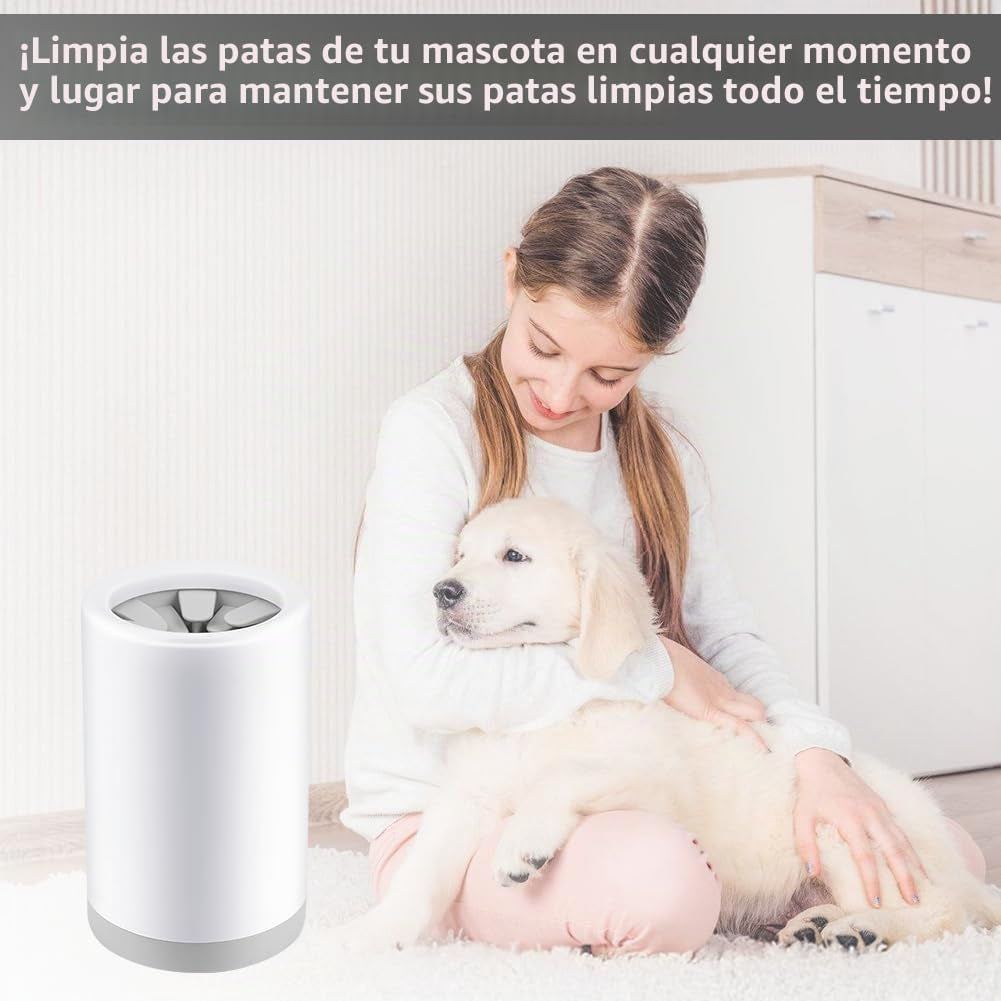 Limpiador Patas Perro, Lava Patas Con Toalla, Blanco Grisáceo