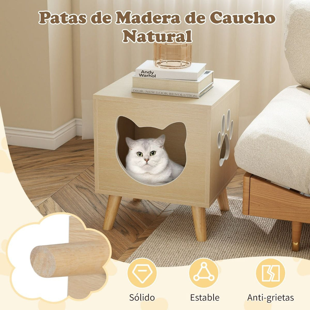 Recinto Para Bandeja De Arena De Gatos Mueble Moderno Para Baño De Gatitos Con Tapa Desmontable Agujero Y Ventana Para Gatos Patas Natural