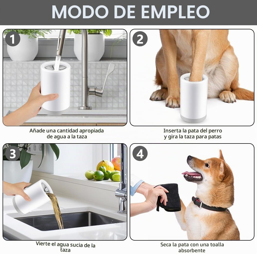 Limpiador Patas Perro, Lava Patas Con Toalla, Blanco Grisáceo