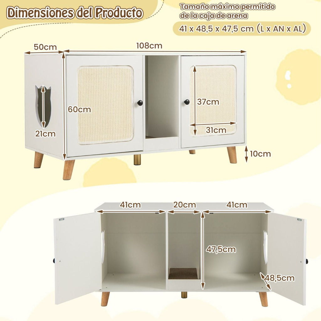 Gabinete Para Caja De Arena De Gatos Tabla De Rascar Casa De Gatos De Interior 108 X 50 X 60 Cm