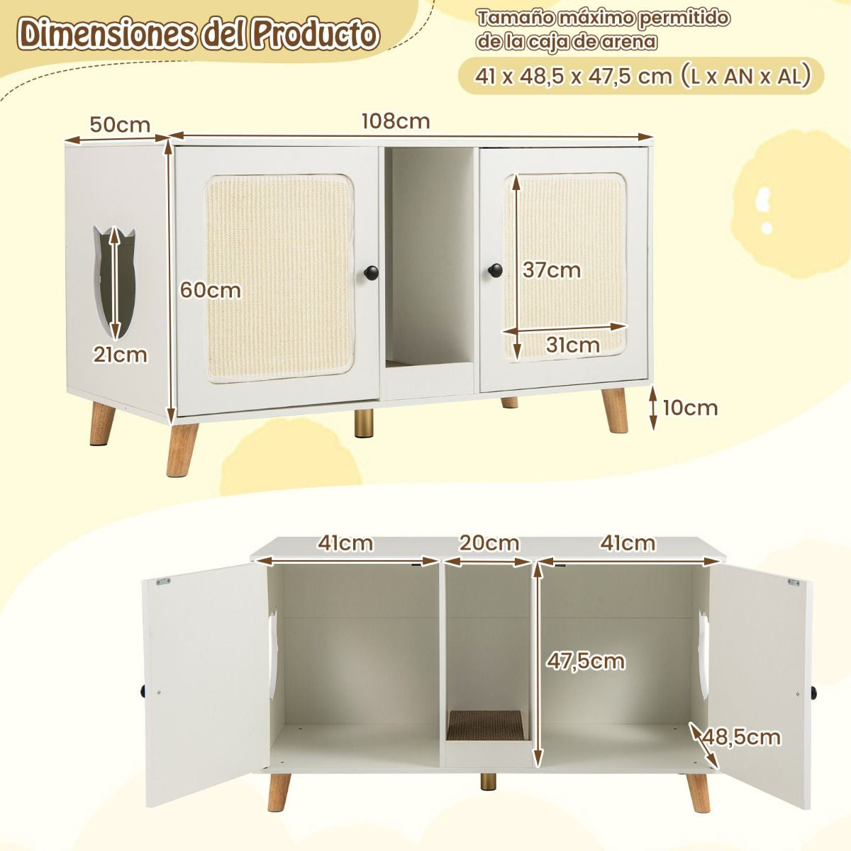 Gabinete Para Caja De Arena De Gatos Tabla De Rascar Casa De Gatos De Interior 108 X 50 X 60 Cm