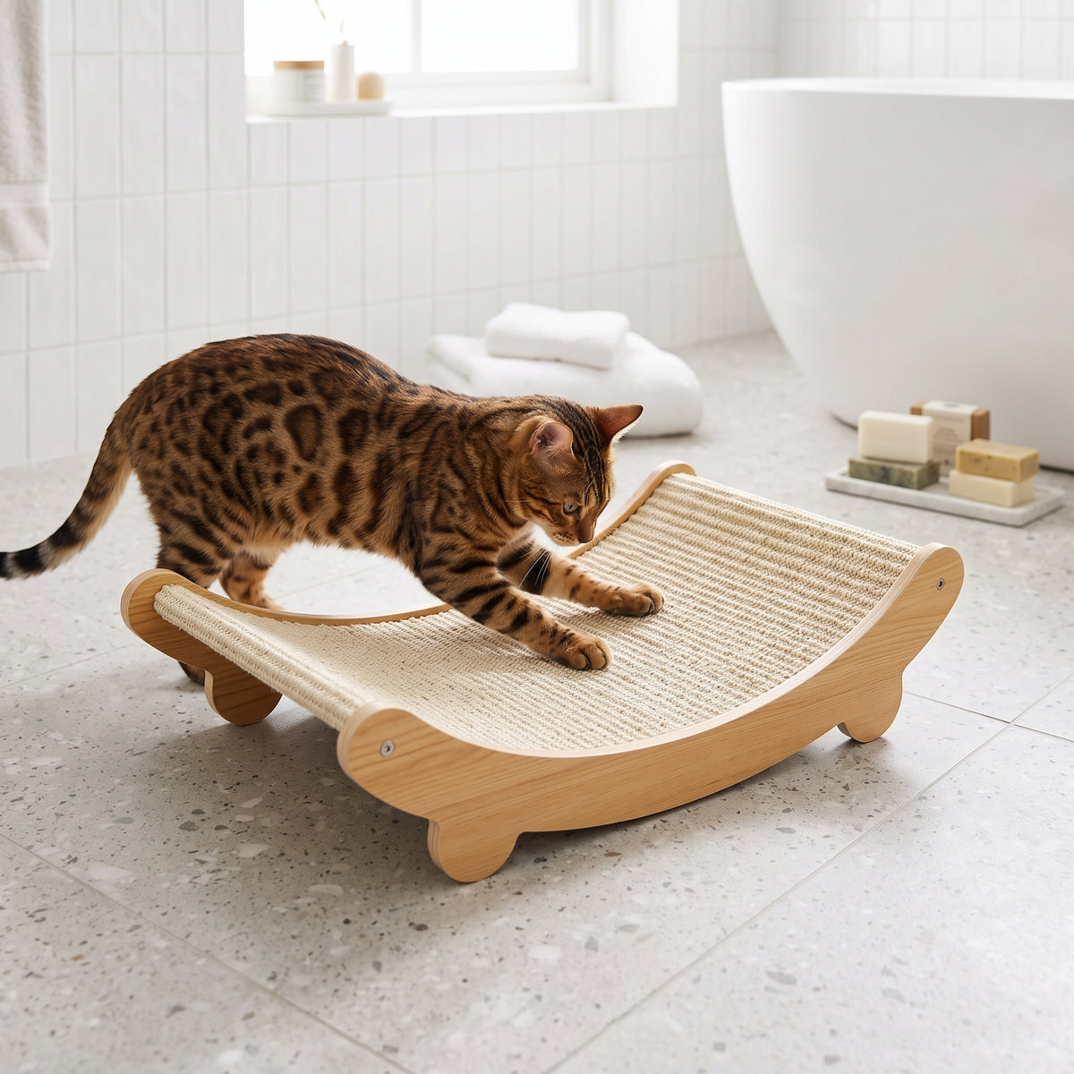 Cama Rascador Elevada de Sisal para Gatos | Nido de Descanso y Juego Antideslizante