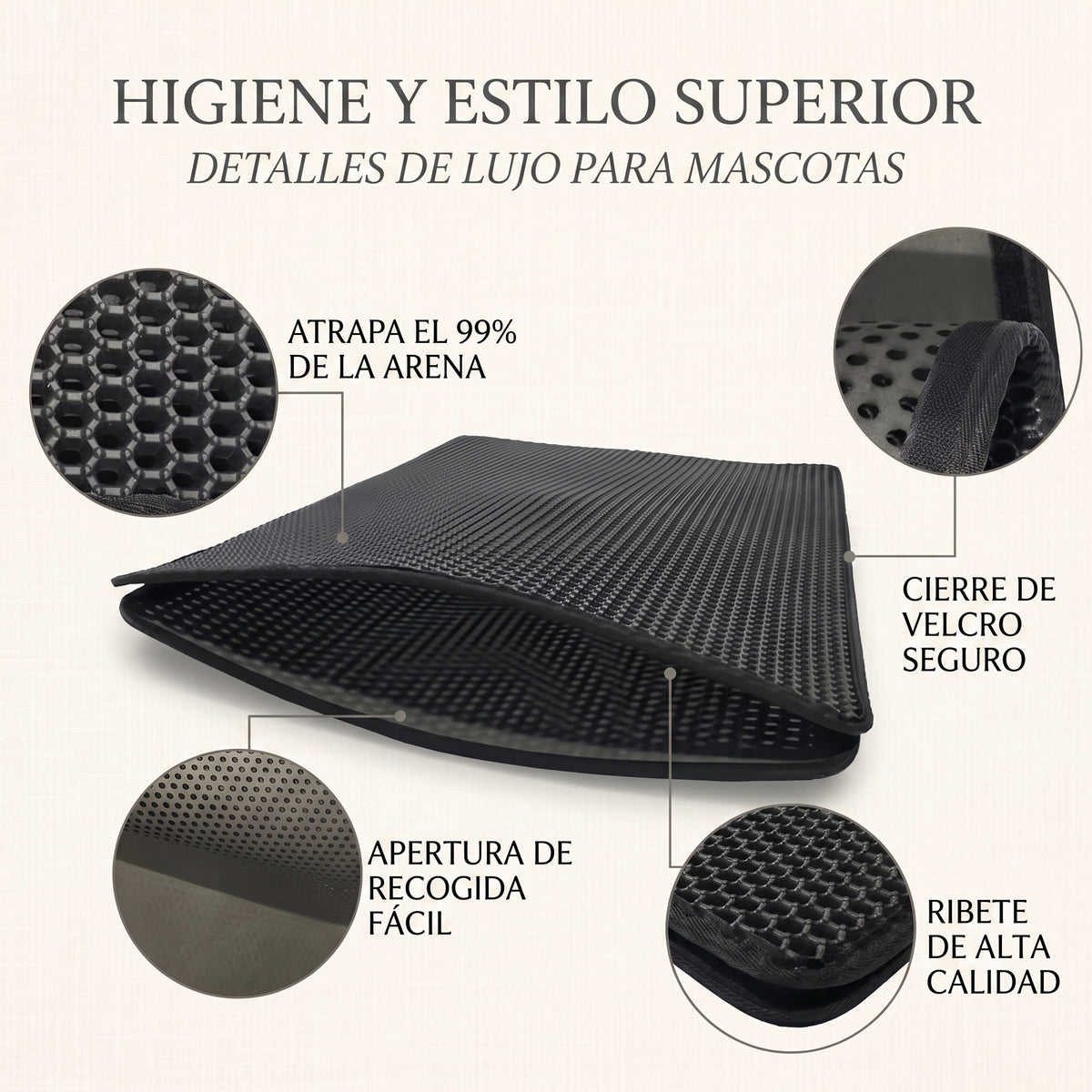Alfombrilla para Arena de Gatos de Doble Capa EVA (55x75 cm) | Mat Atrapa-Arena Impermeable y Lavable