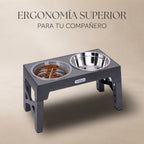 Comedero Elevado Regulable para Perros (5 Alturas) – Estación 3 en 1 con Plato Antivoracidad, Bebedero Antigoteo y Cuenco de Acero Inoxidable
