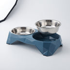 Comedero Doble Elevado para Perros y Gatos – Soporte Ergonómico Geométrico con Cuencos de Acero Inoxidable Extraíbles y Base Antideslizante