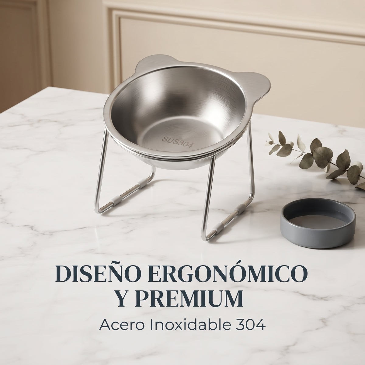 Comedero Elevado de Acero Inoxidable con Inclinación de 15° para Gatos