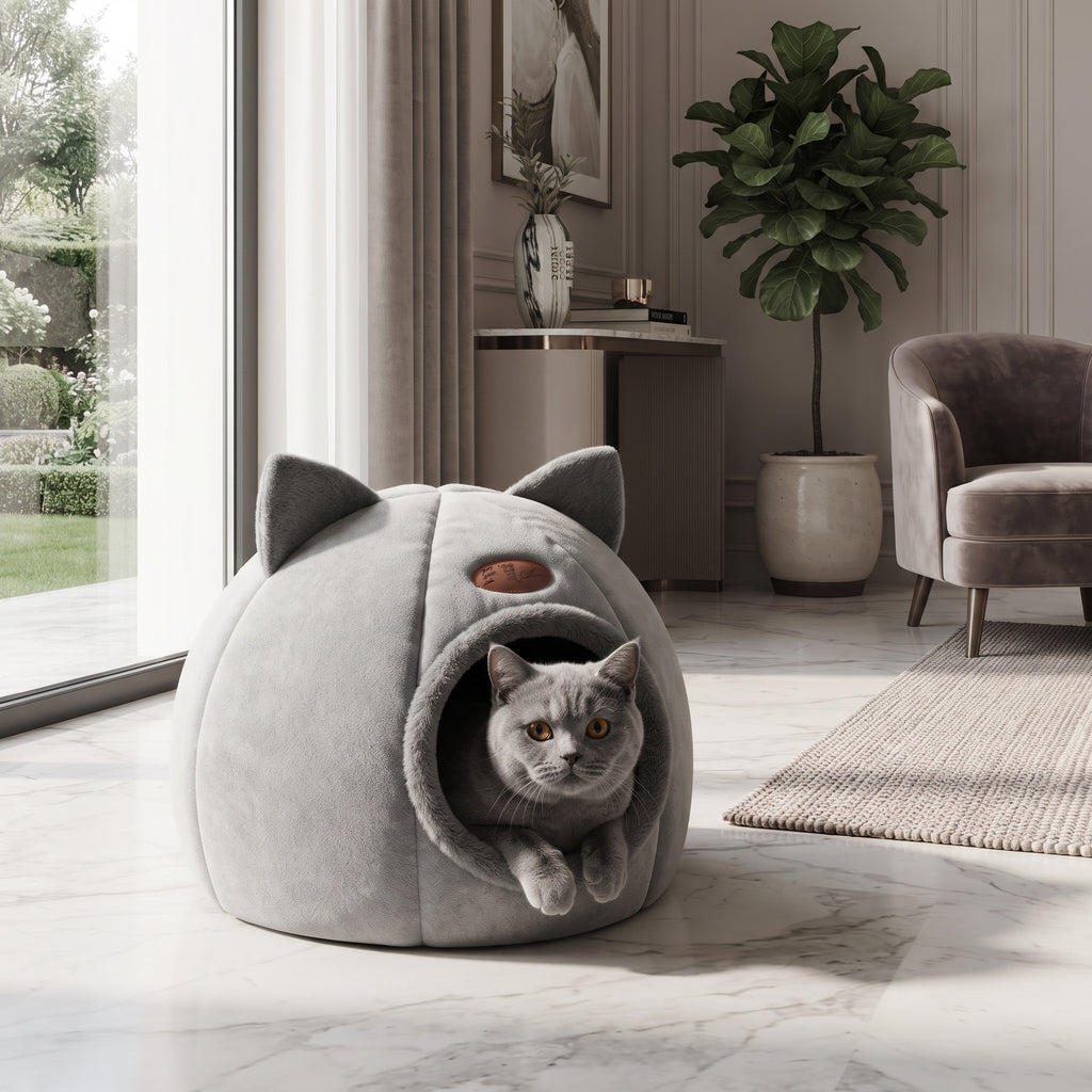 Cama Cueva Cerrada de Invierno para Gatos - Cesta Nido Acolchada