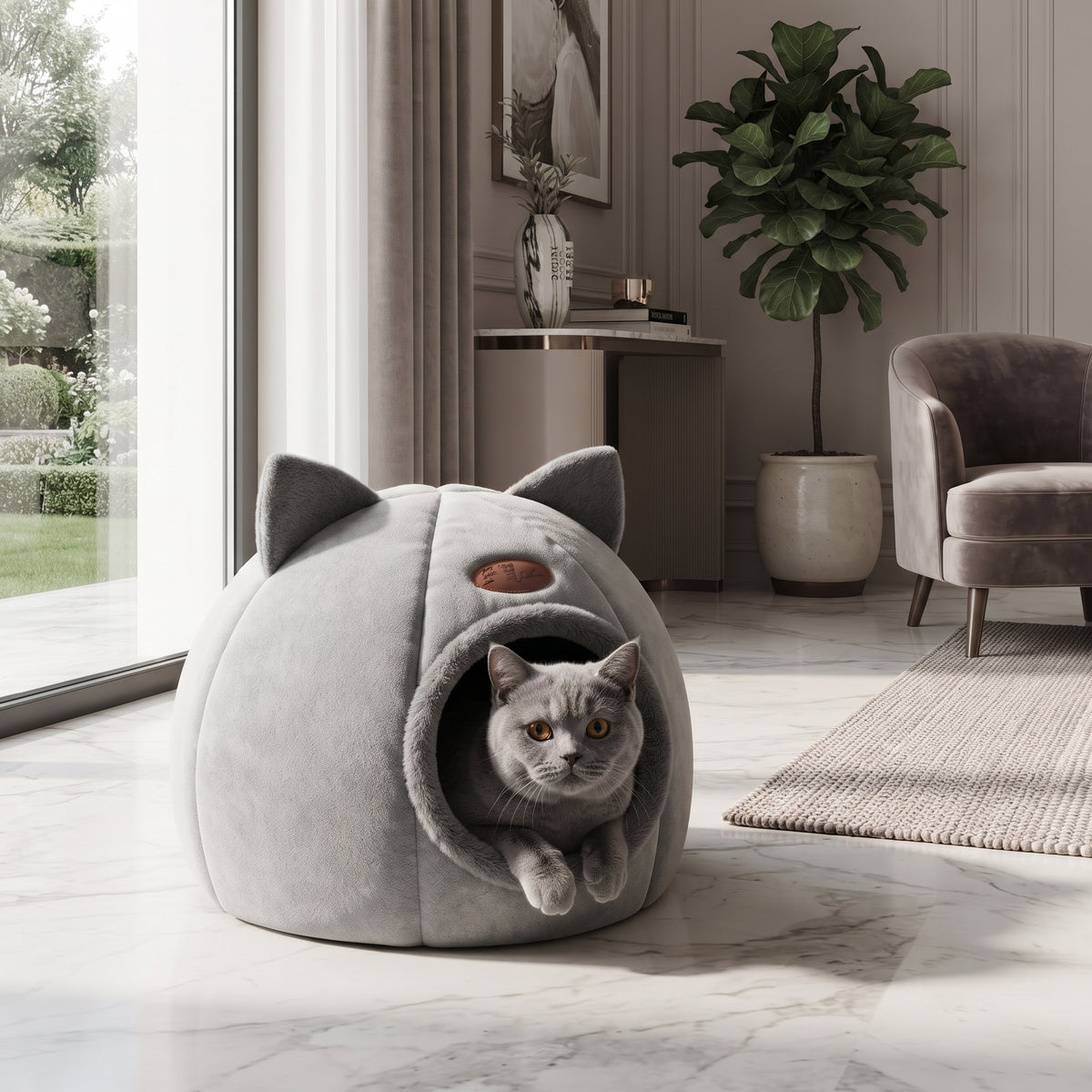Cama Cueva Cerrada de Invierno para Gatos - Cesta Nido Acolchada