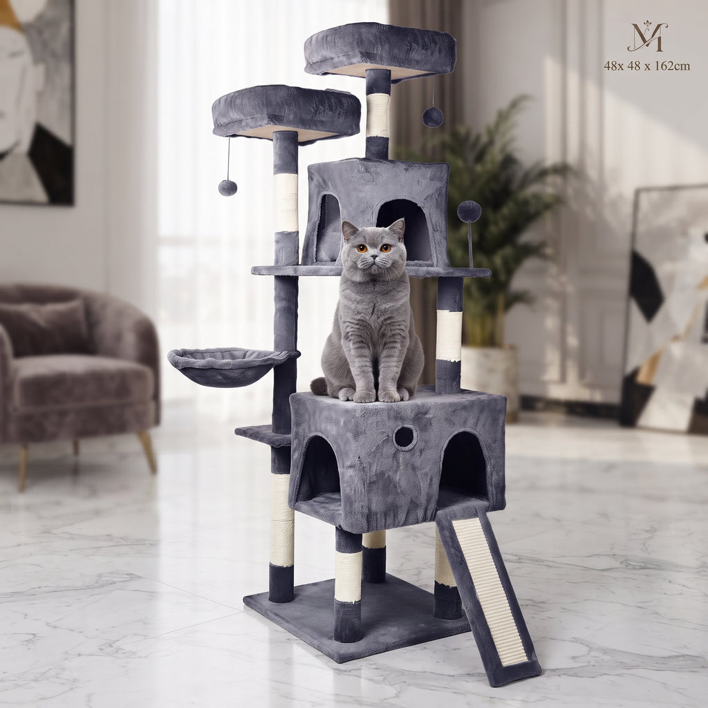 Árbol Rascador Multinivel para Gatos – Torre de Actividades con Cuevas, Hamaca, Escalera de Sisal y Miradores Acolchados