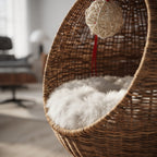 Cama Sillón Colgante de Ratán para Gatos – Cesta Balancín con Soporte Metálico y Cojín Suave