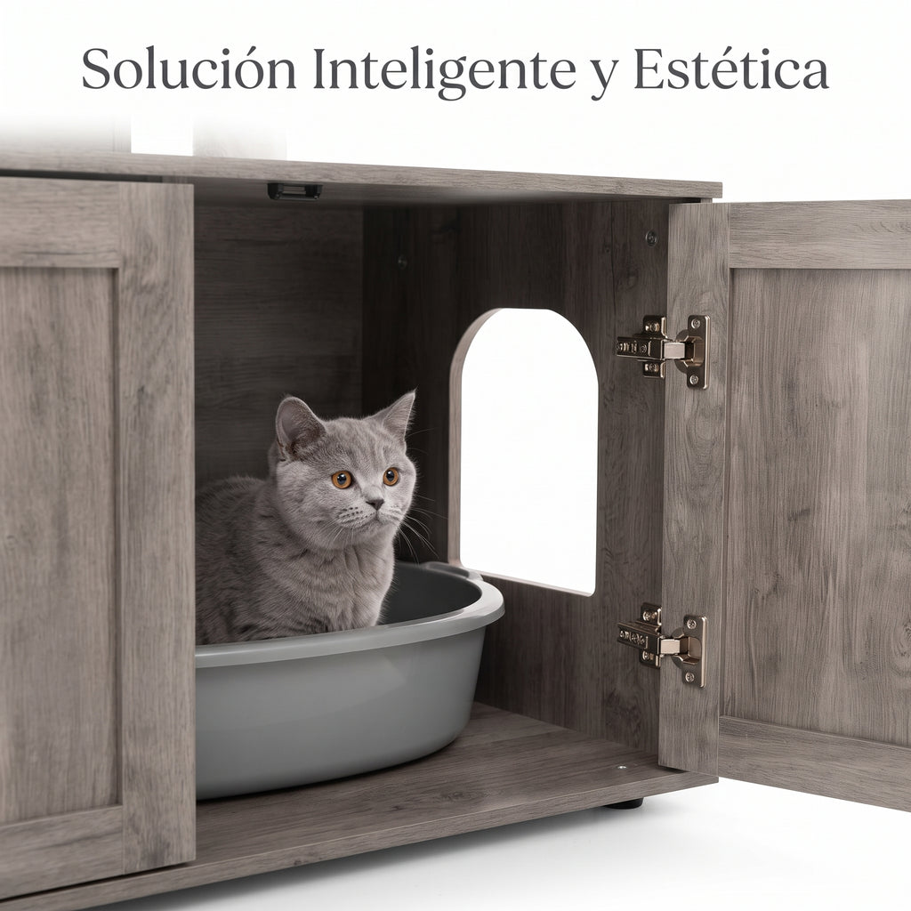 Casa Para Gatos Con Armario Para Almacenar Caja De Arena (No Inluido) Y Torre Rascadora Armario Con Escondite Y División 77,5 X 49 X 132 Cm