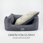 Cuna Acolchada Vichy para Perros y Gatos – Cama Nido Ergonómica con Cojín Reversible de Borreguillo (63 x 47 x 23 cm)