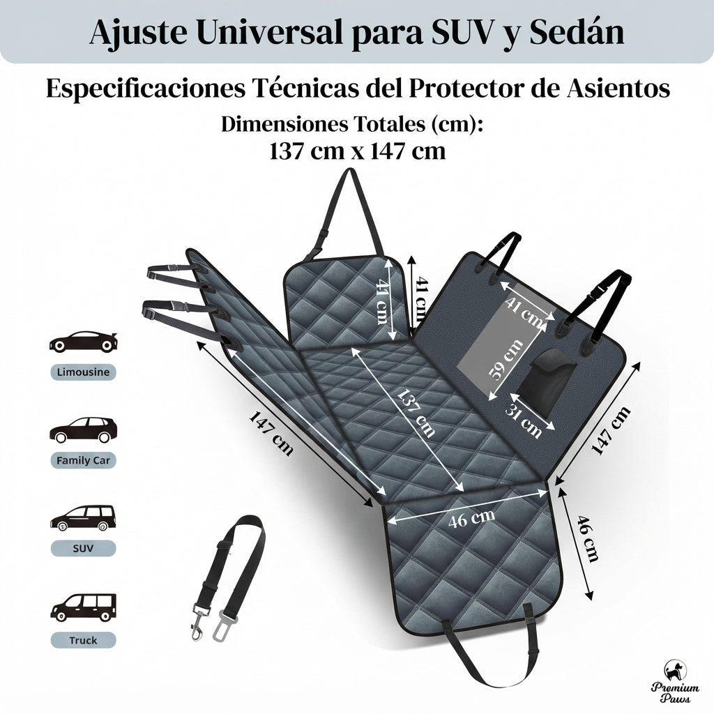 KYG Funda Perros Coche Cubierta De Asiento Para Mascota Impermeable Y Resistente Protector Coche Con Ventana De Malla Visible Y Cremallera Protector Completo Asiento Trasero Y Puertas