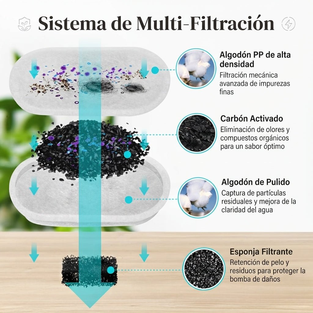 Fuente de Agua Automática en Acero Inoxidable para Gatos | 2.2L