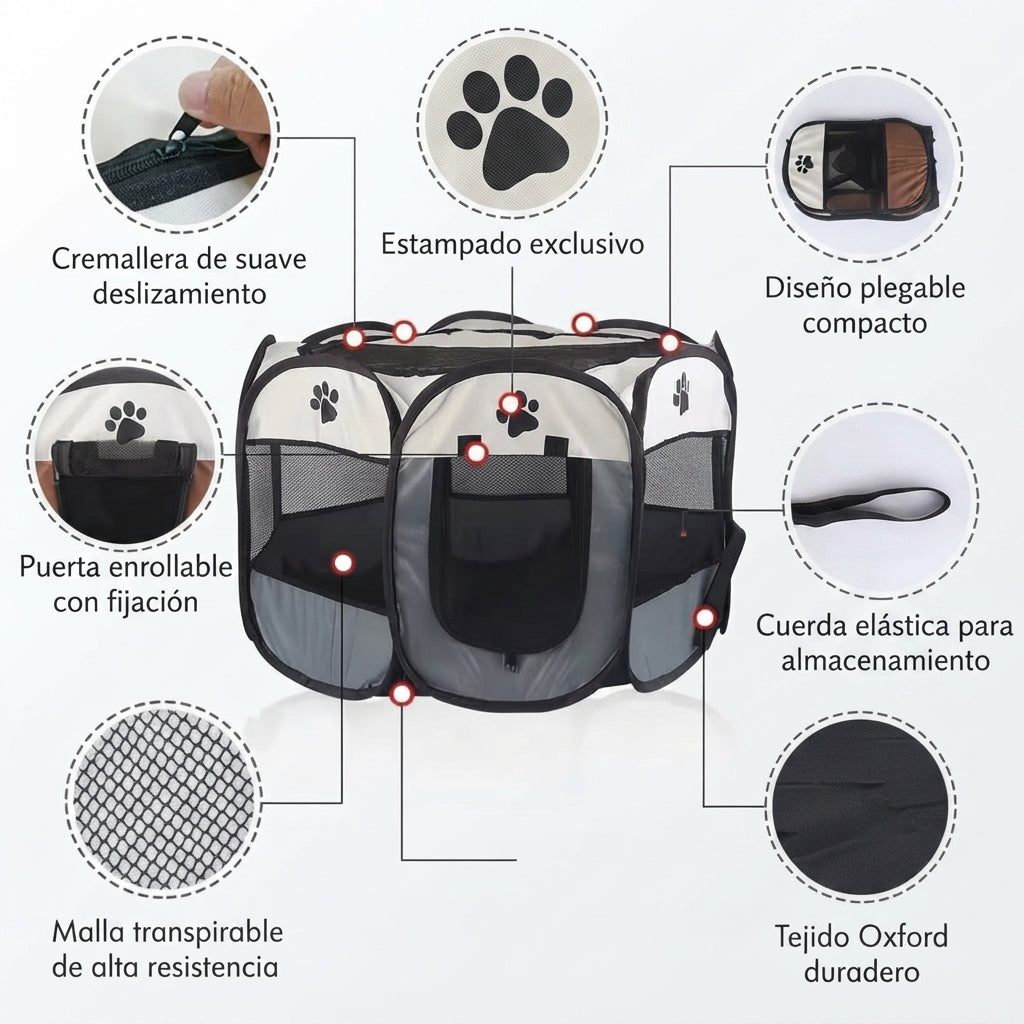 Parque Plegable Octogonal para Perros y Gatos - Tienda de Campaña y Valla Transpirable para Mascotas