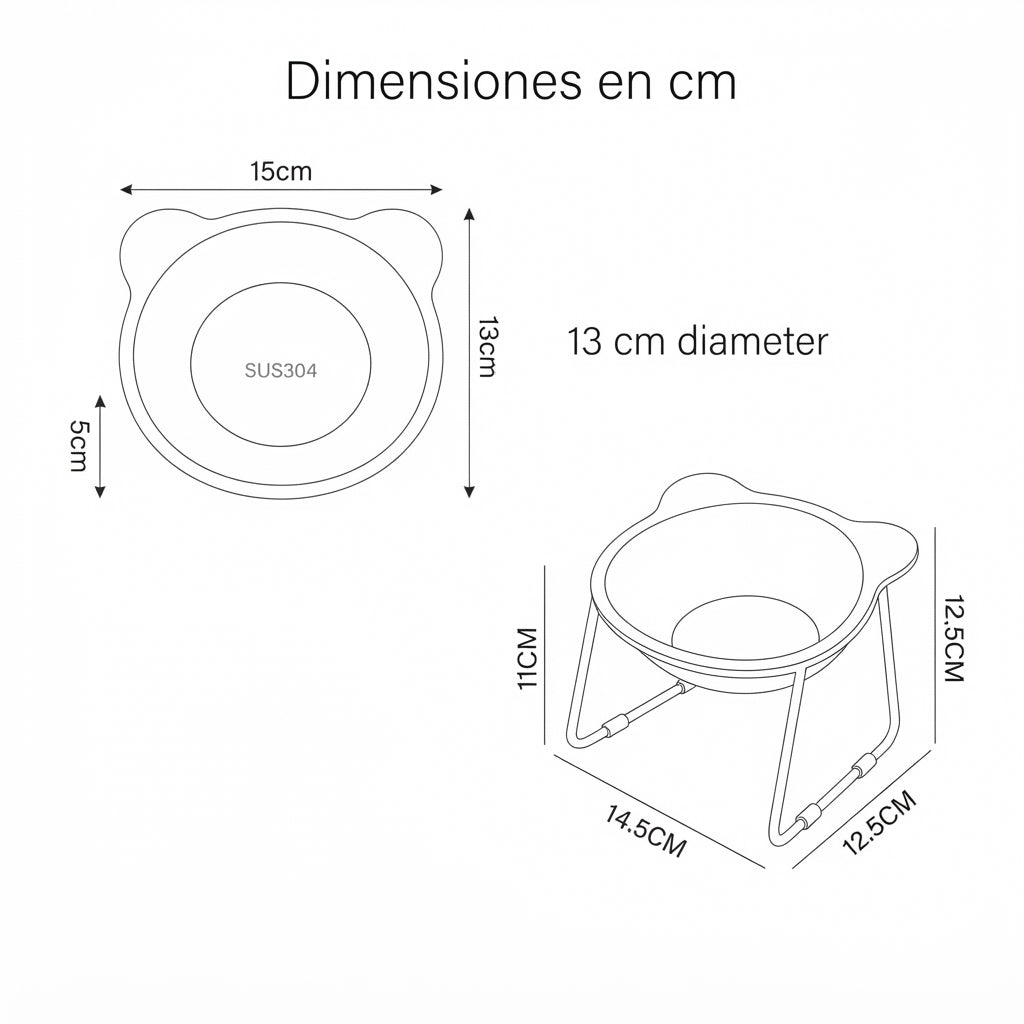 Comedero Elevado de Acero Inoxidable con Inclinación de 15° para Gatos