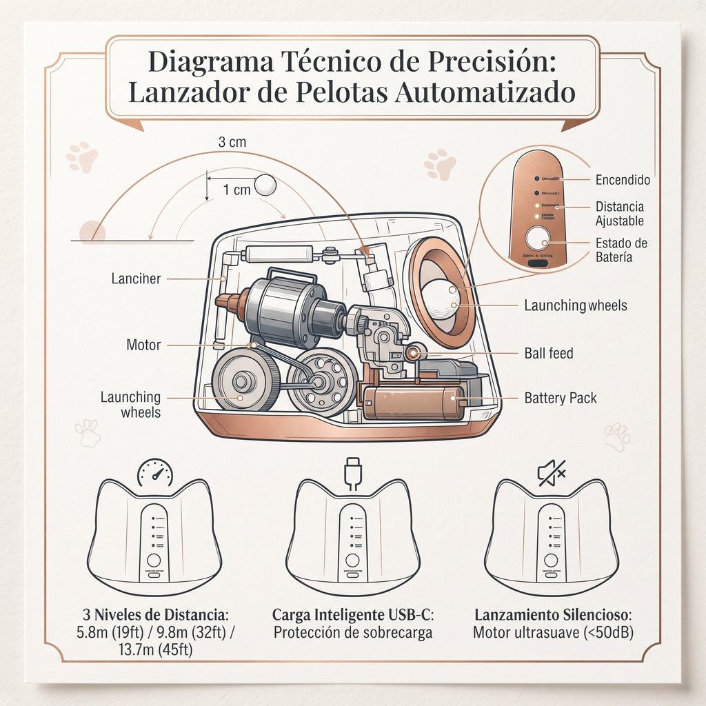 Lanzador Automático de Pelotas de Tenis para Perros – 3 Distancias Ajustables y Batería Recargable