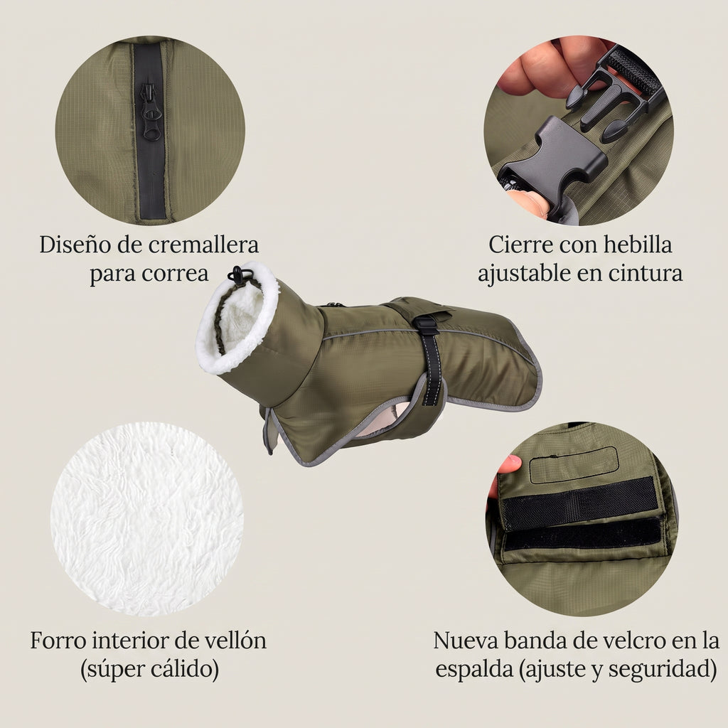 Chaqueta de Invierno Térmica e Impermeable para Perros – Abrigo Acolchado con Forro Polar y Bandas Reflectantes