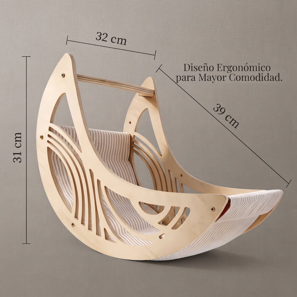 Hamaca Flotante de Pared para Gatos con Forma de Media Luna – Cama Nido Colgante de Madera y Lona Transpirable